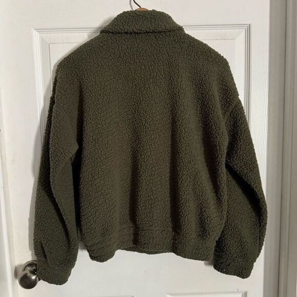 Aerie Fleece Pullover Quarter Zip Sweatshirt Olie Green Camo Womens Size Small - Picture 4 of 13